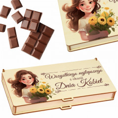 Pudełko na czekoladę - Kobieta z kwiatami na Dzień Kobiet