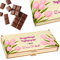 Pudełko na czekoladę - Tulipany różowe na Dzień Kobiet