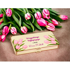 Pudełko na czekoladę - Tulipany różowe na Dzień Kobiet
