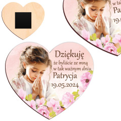 Magnes personalizowany - podziękowanie na Pierwszą Komunię Świętą serce dziewczynka