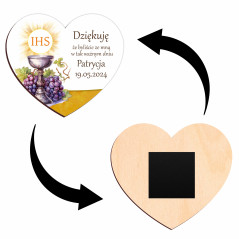 Magnes personalizowany - podziękowanie na Pierwszą Komunię Świętą serce Kielich IHS